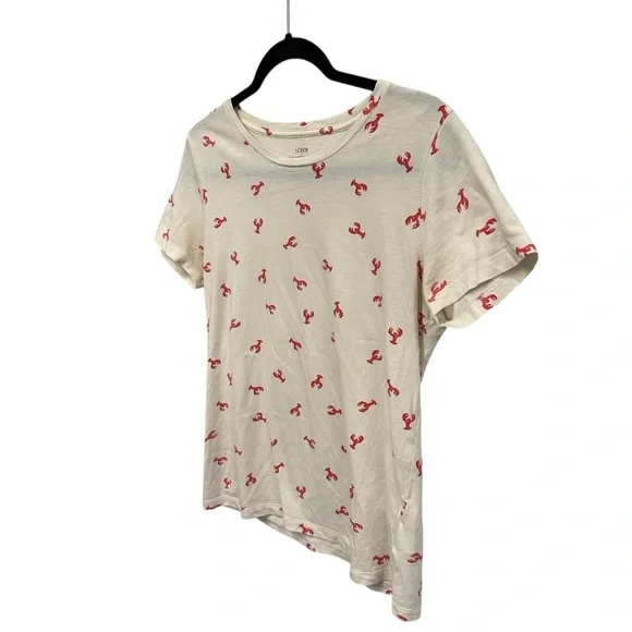 J. Crew Tee cotton tee in cream red lobster print beachy coastal preppy summer - Picture 4 of 11